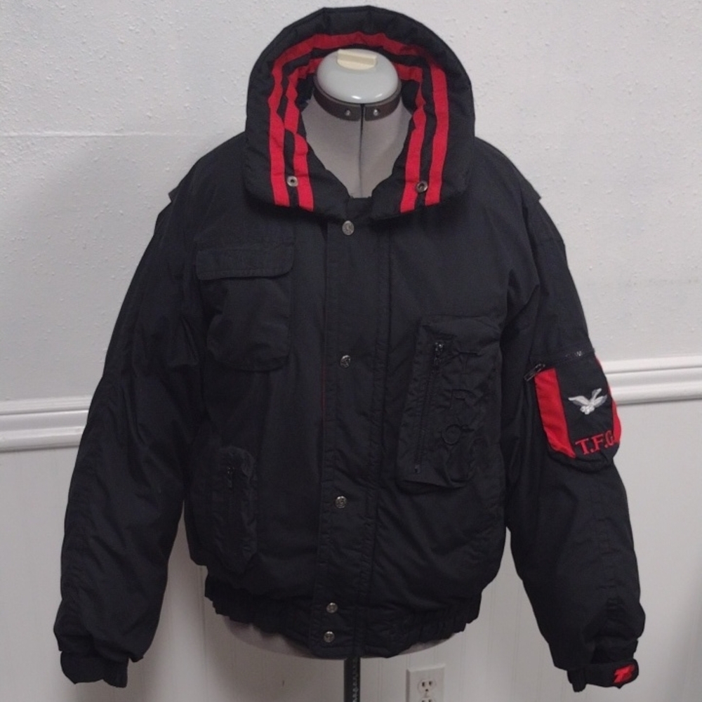 Triple F.A.T Goose Stylish Black Bomber Jacket with Red Accents Multiple Pockets